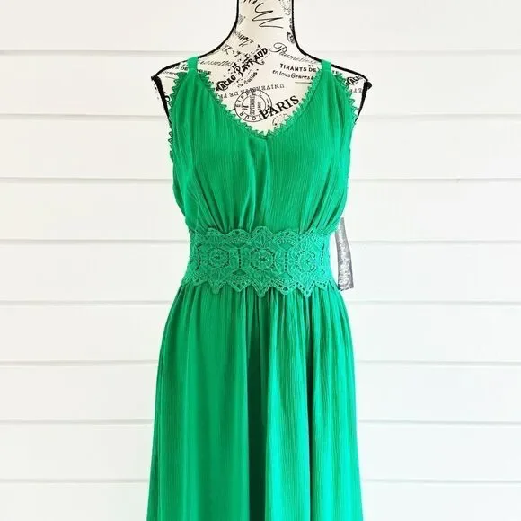 Nina Leonard Women’s Sleeveless Lace Trim Maxi Dress Bright Green Medium NWT - Picture 3 of 10